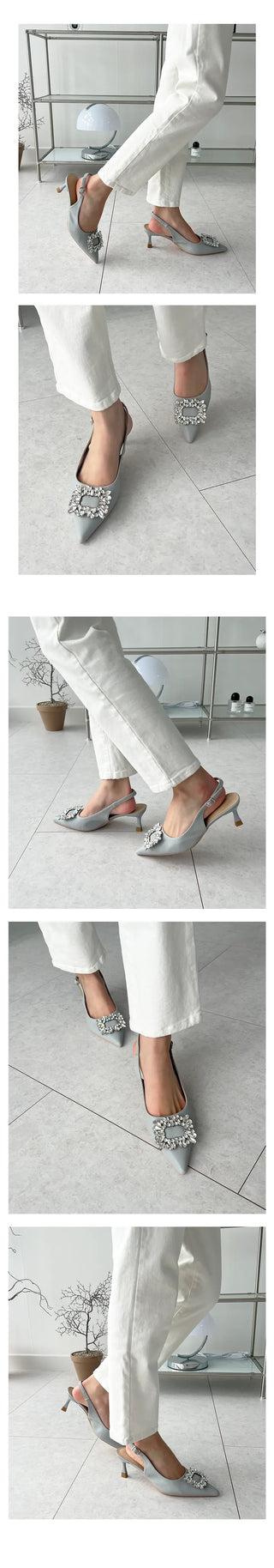 Honey Cubic Roger Vivi Stiletto Natural Leather Slingback Mid Heel (7CM)