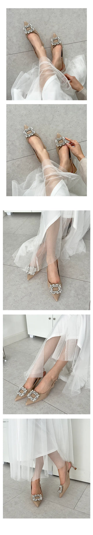 Honey Cubic Roger Vivi Stiletto Natural Leather Slingback Mid Heel (7CM)