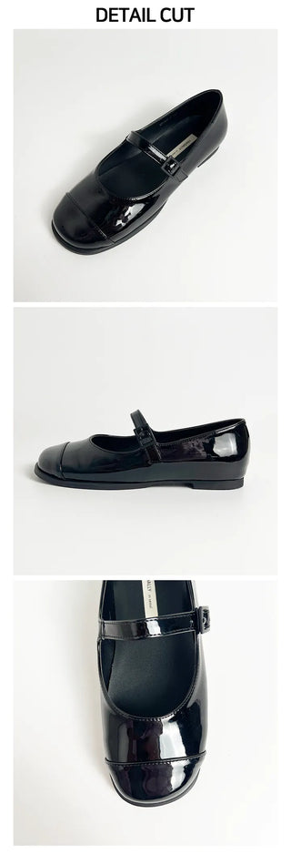 Summi Round Shape Mary Jane Buckle Loafer Flat (1CM)