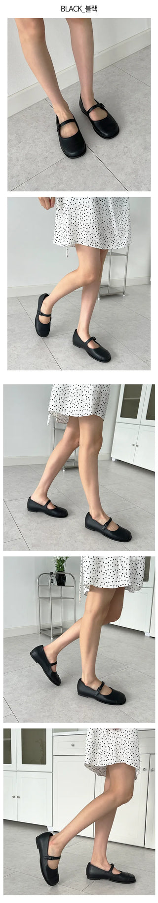 Summi Round Shape Mary Jane Buckle Loafer Flat (1CM)