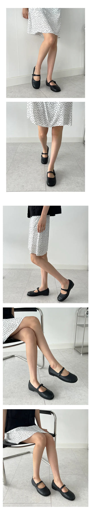 Summi Round Shape Mary Jane Buckle Loafer Flat (1CM)
