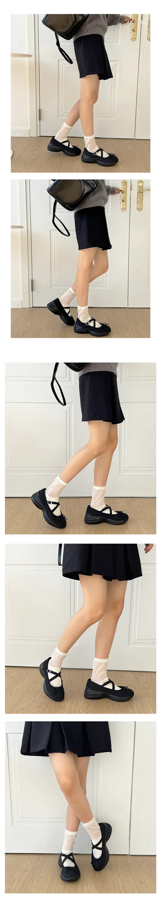 Niki Balletcore Chunky Ribbon Block Heel Banding Mary Jane Loafers (5cm)