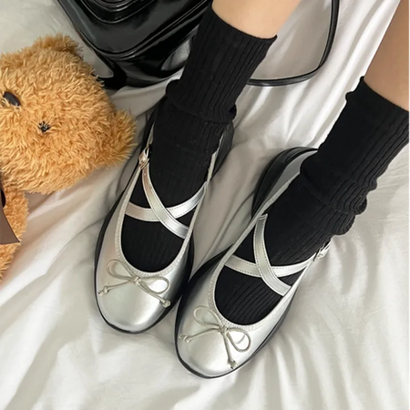 Niki Balletcore Chunky Ribbon Block Heel Banding Mary Jane Loafers (5cm)