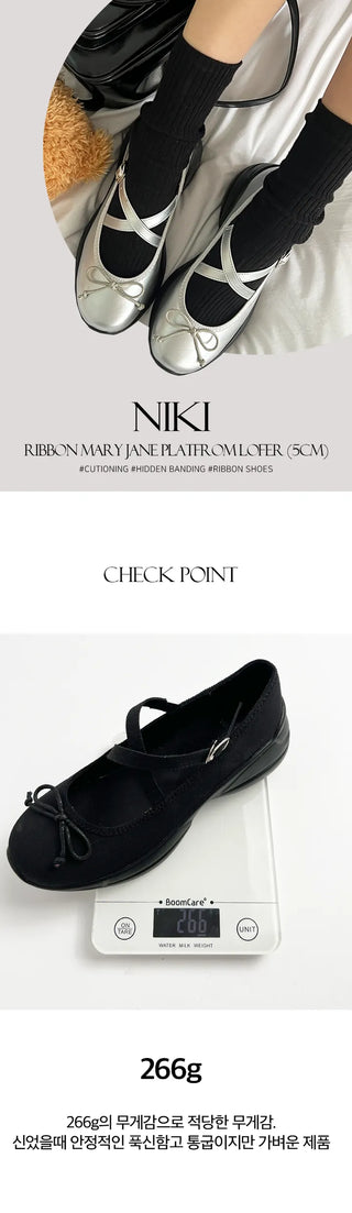 Niki Balletcore Chunky Ribbon Block Heel Banding Mary Jane Loafers (5cm)