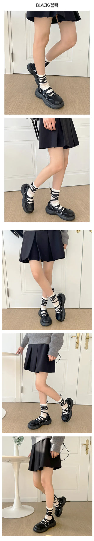 Palm Ribbon Espadrille Strap Chunky Heel Loafers (3CM)