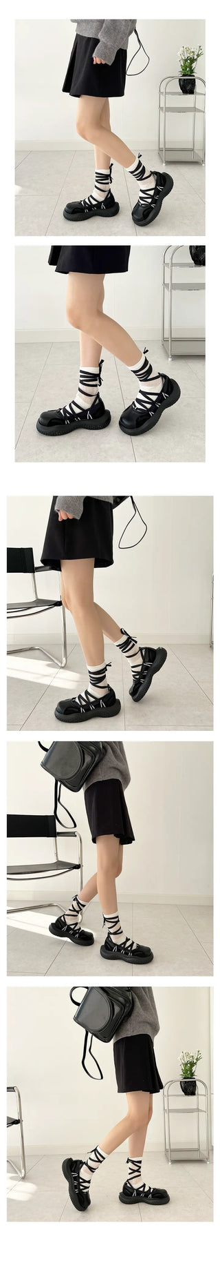 Palm Ribbon Espadrille Strap Chunky Heel Loafers (3CM)