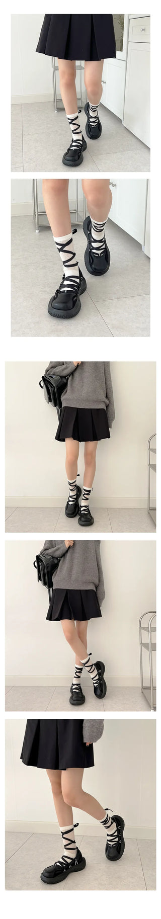 Palm Ribbon Espadrille Strap Chunky Heel Loafers (3CM)