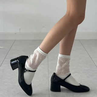 Purple Mary Jane Square Heel Pumps (5CM)