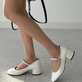 Purple Mary Jane Square Heel Pumps (5CM)