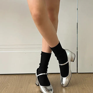 Purple Mary Jane Square Heel Pumps (5CM)