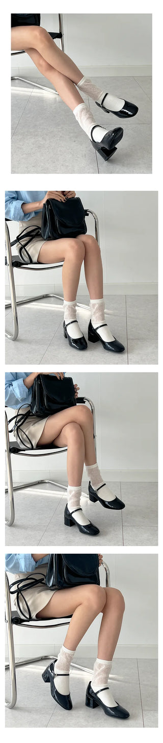 Purple Mary Jane Square Heel Pumps (5CM)