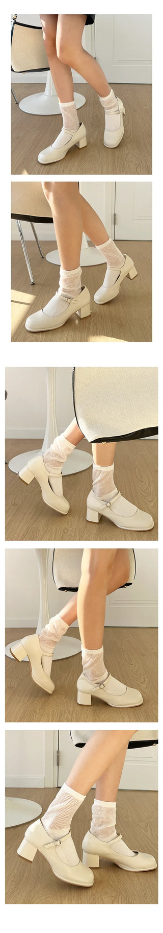 Arin Gaboshi's comfortable cushion-soled square Mary Jane loafer heel pumps (7/5cm)