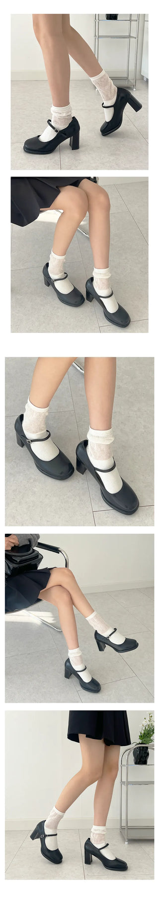 Arin Gaboshi's comfortable cushion-soled square Mary Jane loafer heel pumps (7/5cm)