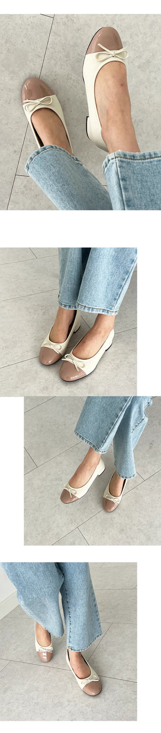 Maya Ribbon Enamel Combination Color Block Loafers (3/1CM)