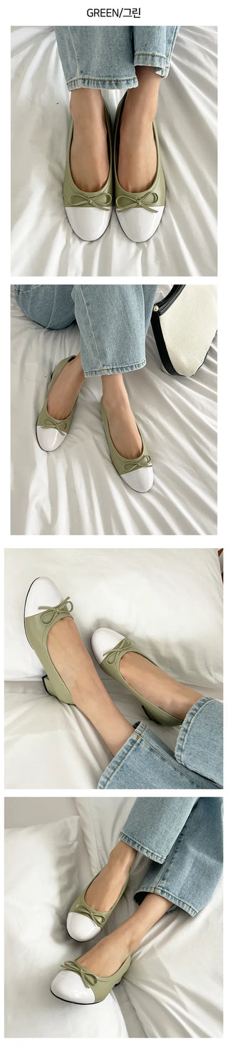 Maya Ribbon Enamel Combination Color Block Loafers (3/1CM)