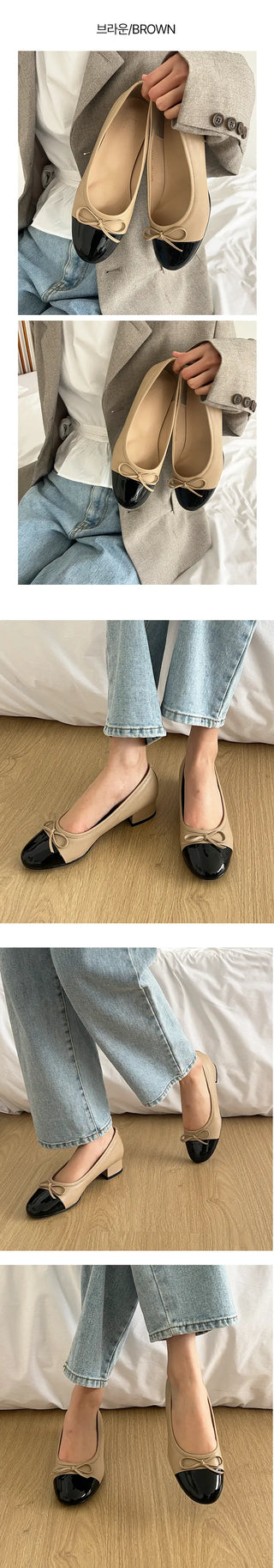 Maya Ribbon Enamel Combination Color Block Loafers (3/1CM)