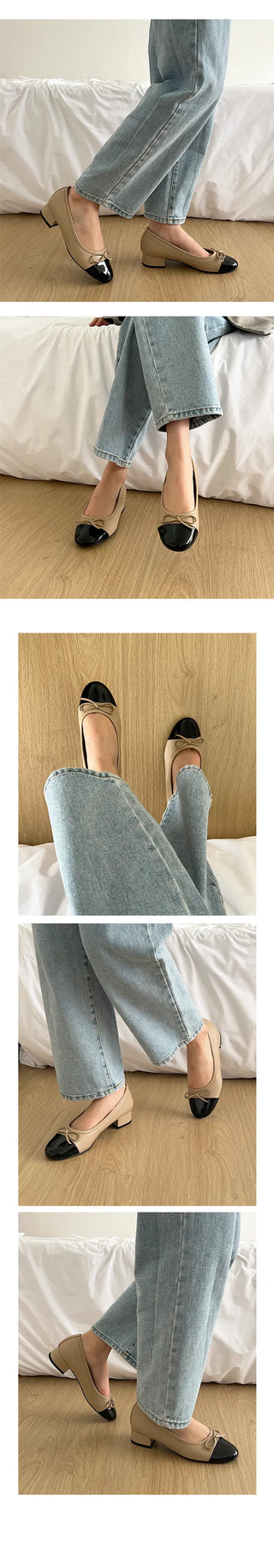 Maya Ribbon Enamel Combination Color Block Loafers (3/1CM)