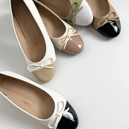 Maya Ribbon Enamel Combination Color Block Loafers (3/1CM)