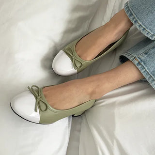 Maya Ribbon Enamel Combination Color Block Loafers (3/1CM)