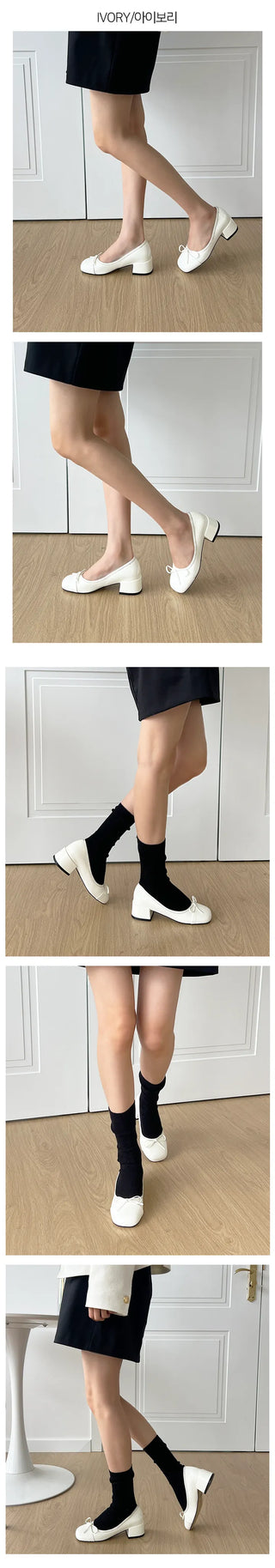 Onbi Ribbon Enamel Round Loafer Heel Pumps (5CM)