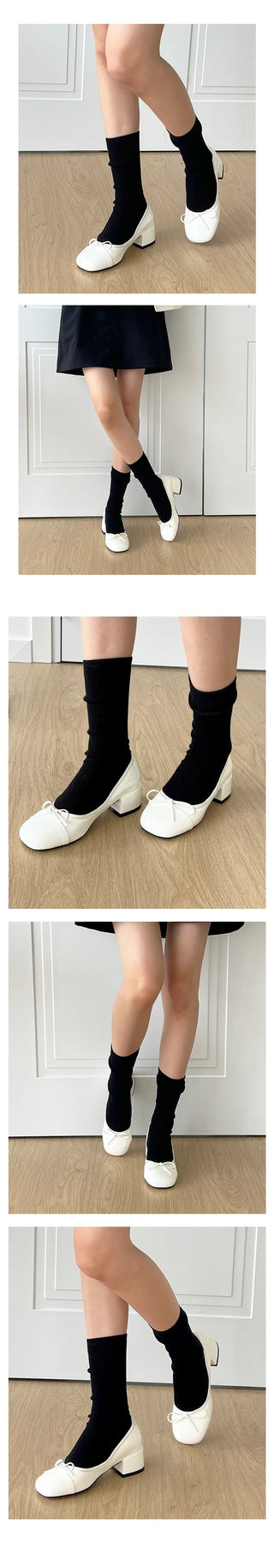 Onbi Ribbon Enamel Round Loafer Heel Pumps (5CM)