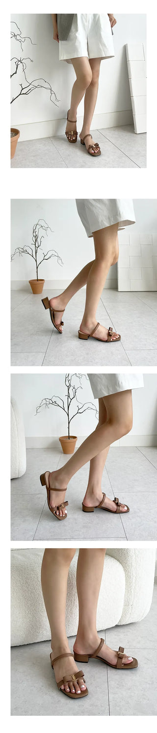 Foaming ribbon mule summer heel sandals (5/3cm)