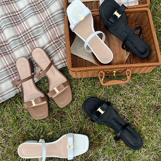 Foaming ribbon mule summer heel sandals (5/3cm)