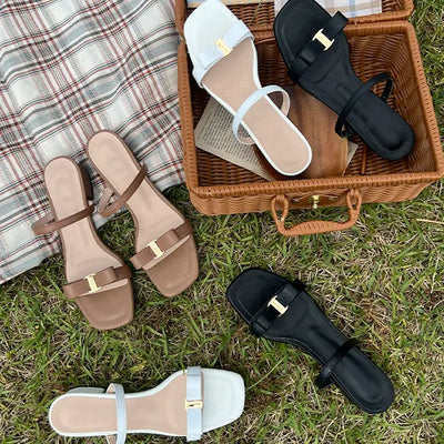 Foaming ribbon mule summer heel sandals (5/3cm)
