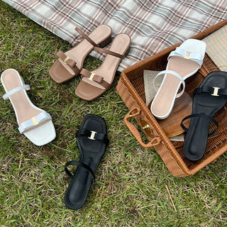 Foaming ribbon mule summer heel sandals (5/3cm)