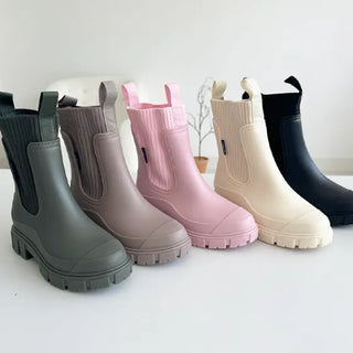Kiran Chelsea Knit Half-Middle Rain Boots (4CM)