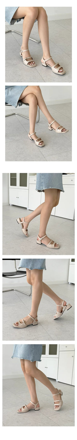 Orb Square Buckle Gaboshi Comfortable Sandal Heel (3cm)