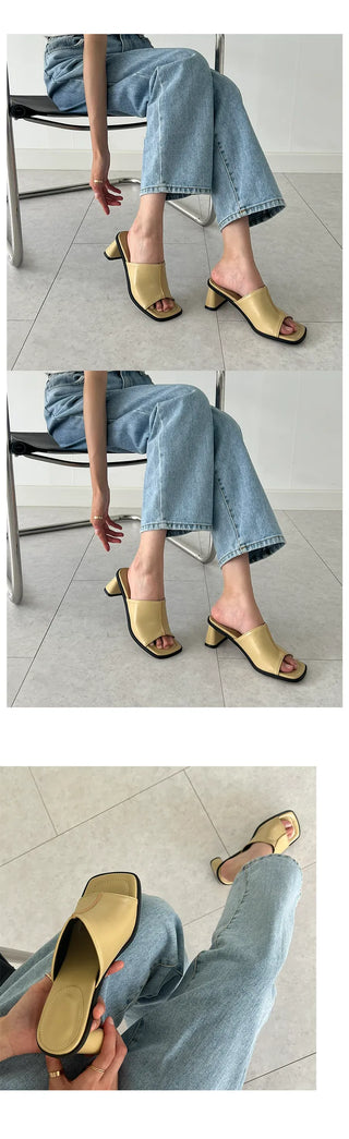 Square Obey mid-line cutout pumps sandal heel mules (6cm)