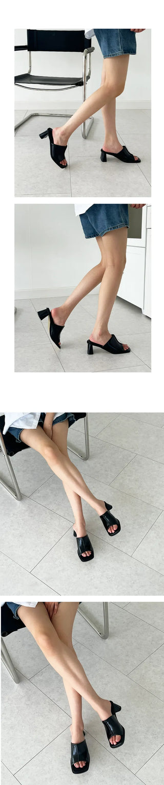 Square Obey mid-line cutout pumps sandal heel mules (6cm)