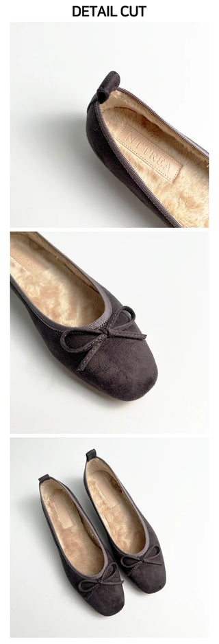 Non-slip Rosy Ribbon Flat Loafers, comfortable winter and fall flat shoes for all four seasons.