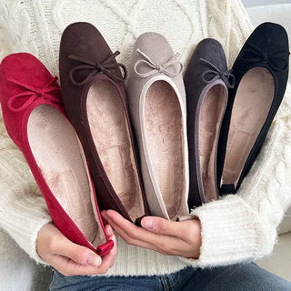 Non-slip Rosy Ribbon Flat Loafers, comfortable winter and fall flat shoes for all four seasons.