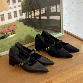 Big size 255/260 Enruan suede pumps stiletto banding buckle heel (5cm)