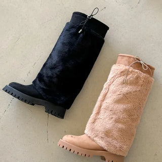 Warm winter long boots with adjustable strings and fur lining (5cm)