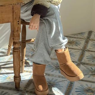 Emma Real Cowhide Eco Fur Non-Slip Winter Block Heel Ugg Boots (4CM)