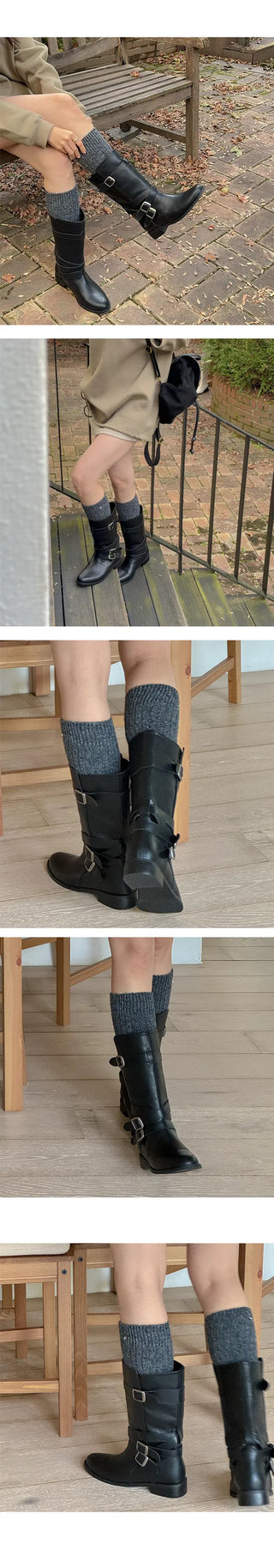 Beryl Biker Fall Half Egg Toe Buckle Mid Boots (3.5cm)