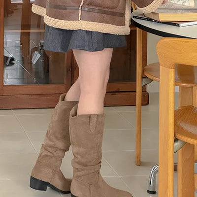 Momi 4-color suede shirring short ankle long boots (4.5cm)