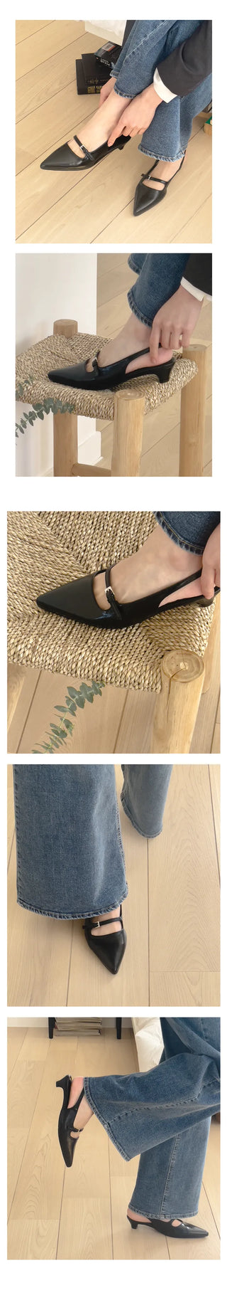 UM Dana Belt Point Comfortable Stiletto Slingback Mary Jane Shoes (3cm)