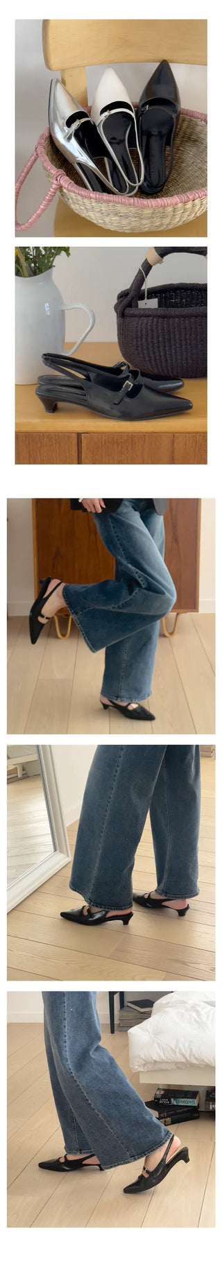 UM Dana Belt Point Comfortable Stiletto Slingback Mary Jane Shoes (3cm)