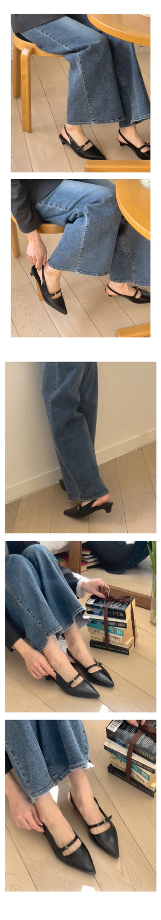 UM Dana Belt Point Comfortable Stiletto Slingback Mary Jane Shoes (3cm)