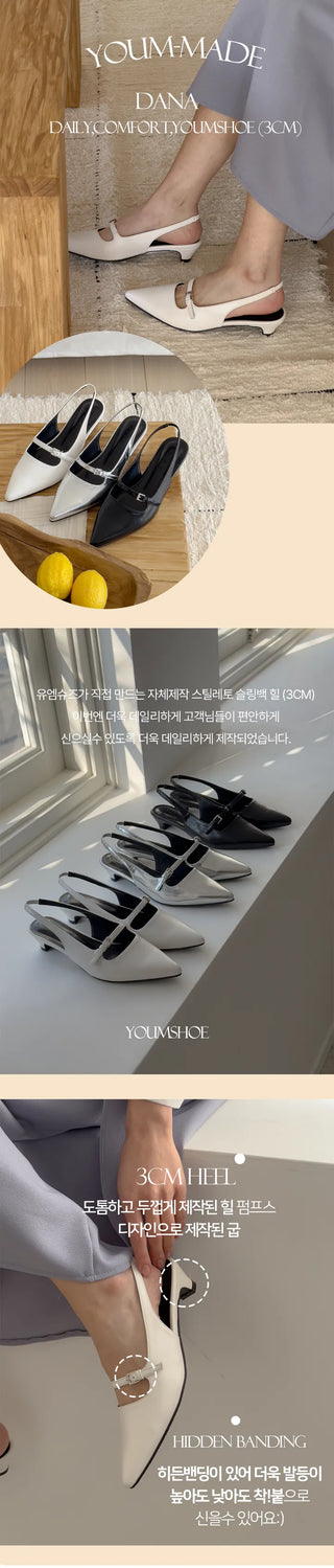 UM Dana Belt Point Comfortable Stiletto Slingback Mary Jane Shoes (3cm)