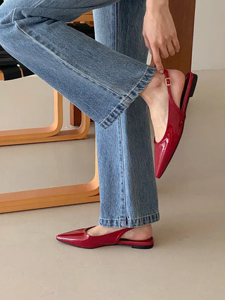 Anne Ang stiletto wide-toe enamel flat (1cm)