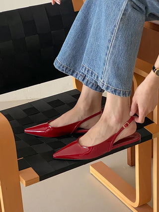 Anne Ang stiletto wide-toe enamel flat (1cm)