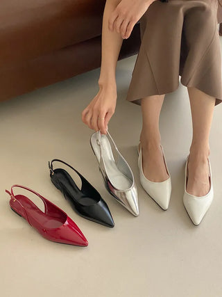 Anne Ang stiletto wide-toe enamel flat (1cm)