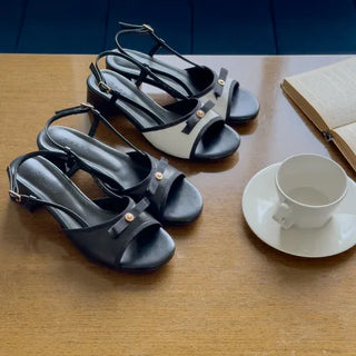 Vienna Ribbon Round Wide-Ball Sandals Heel Sandals (5/3cm)