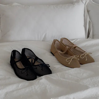 Levien Round Non-slip Sole Ribbon Mesh Banding Sandals Mesh Flats (1.5cm)