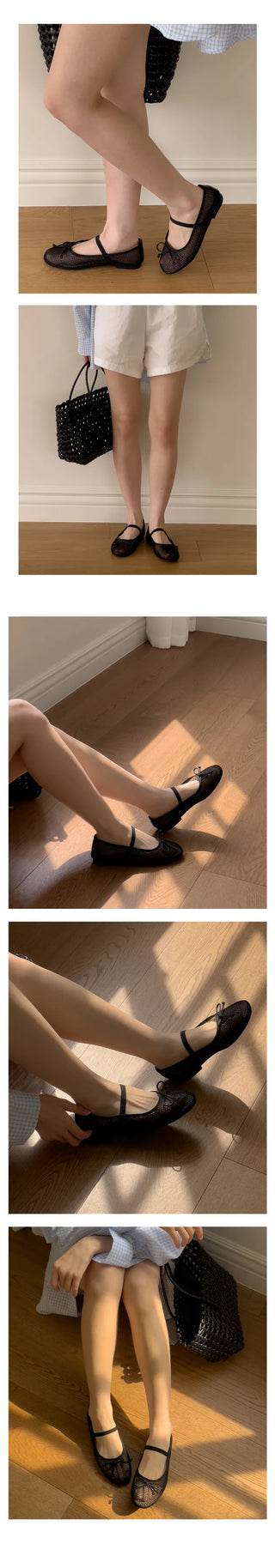 Levien Round Non-slip Sole Ribbon Mesh Banding Sandals Mesh Flats (1.5cm)